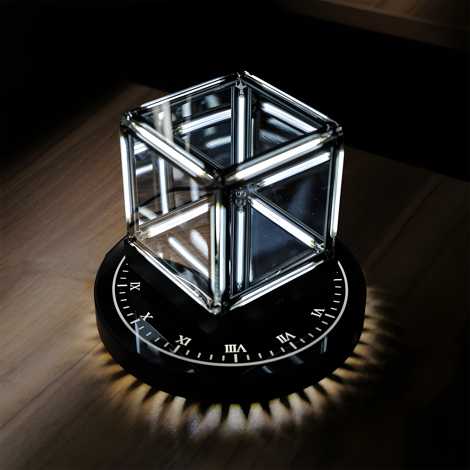 Kamiuzzly Magnetic Levitation 001 Series 4D Hyperspace Cube Display Stand with LED Lights - Floating Action Figure Showcase & Desktop Decor for Collectors