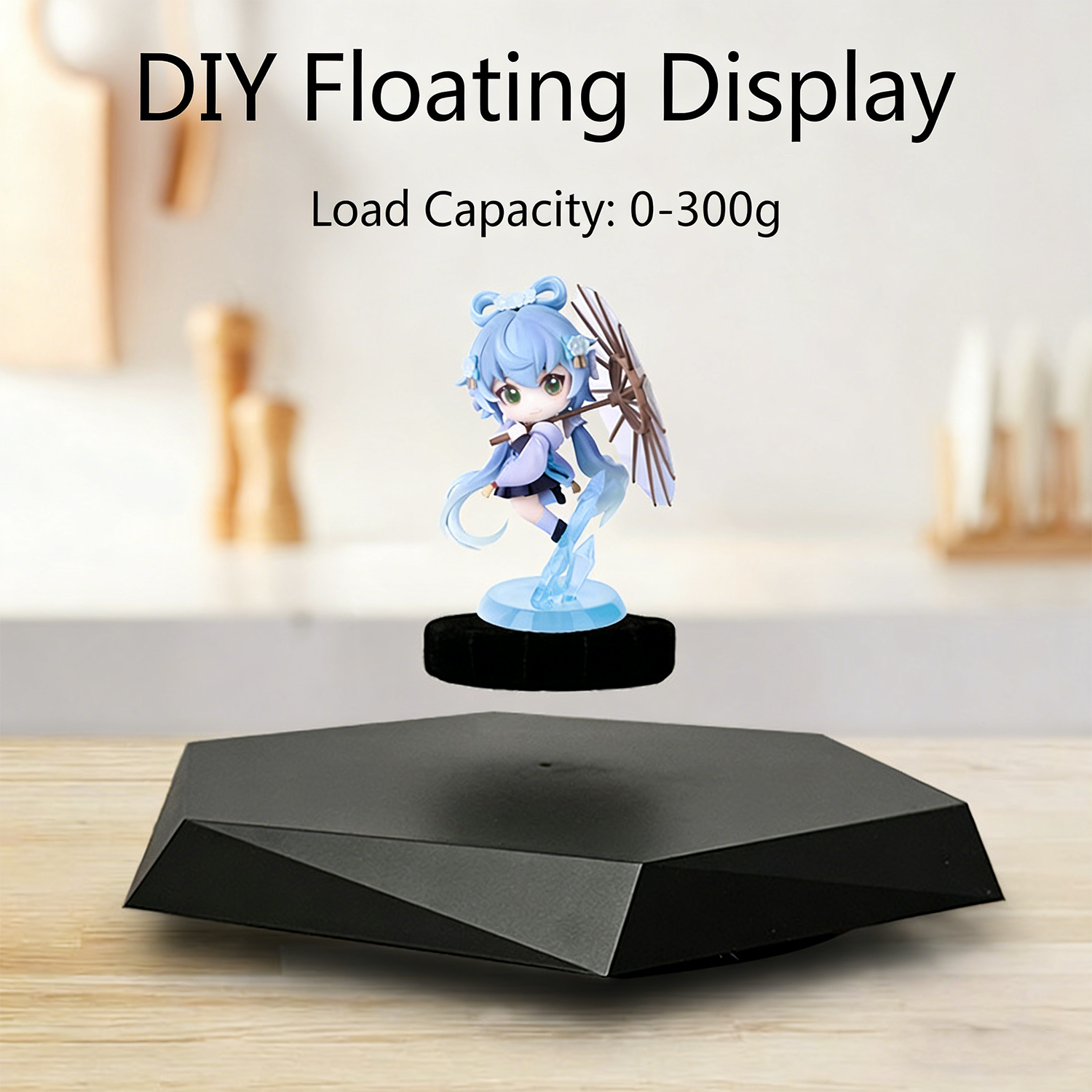 Kamiuzzly Magnetic Levitation Display Stand - Black Floating Shelf for Office Decor & Home Decoration, Modern Desktop Ornament
