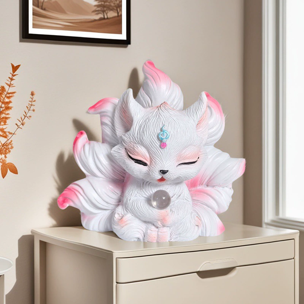Kamiuzzly White Nine-Tailed Fox Collectible - Elegant Desktop Display