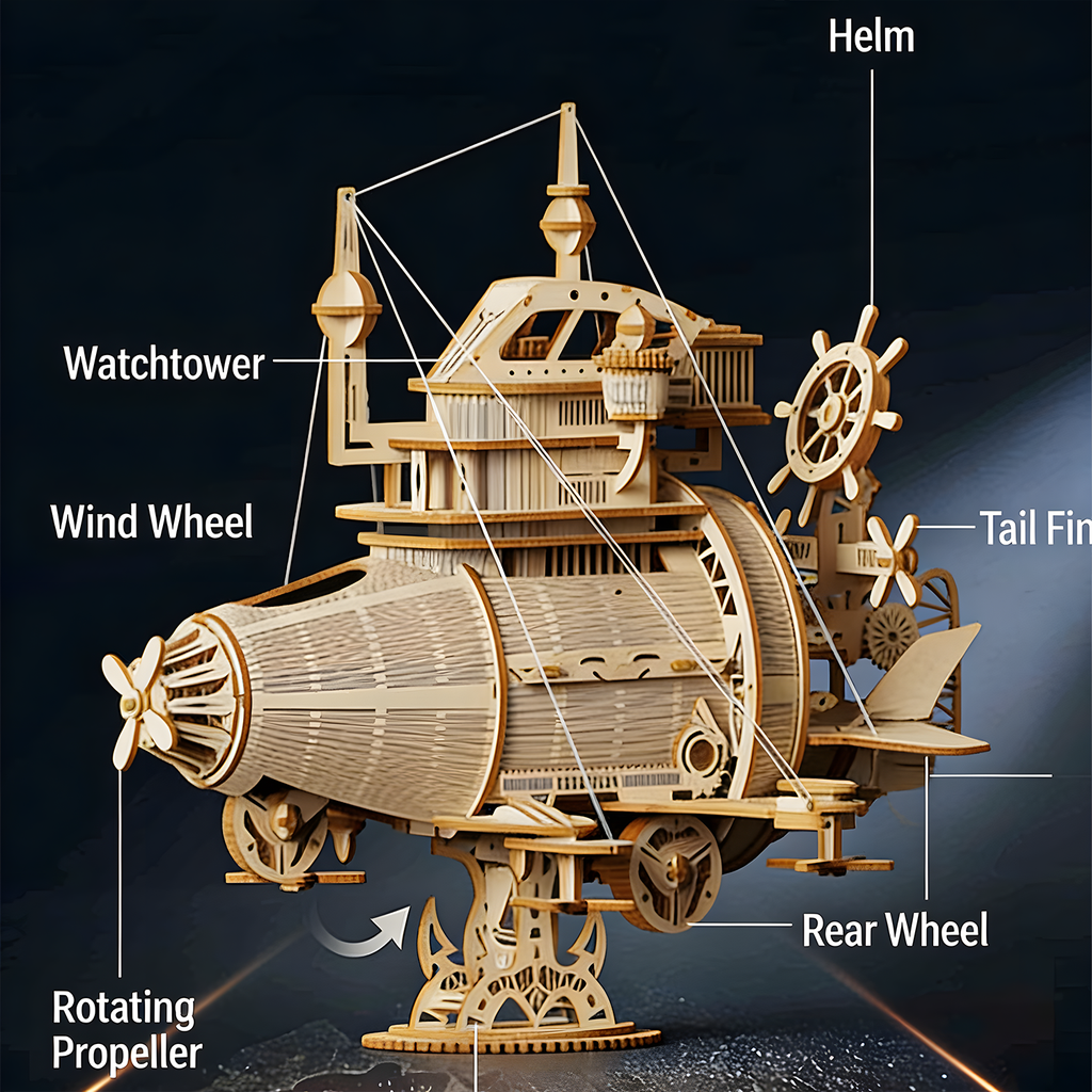 Kamiuzzly Wooden DIY Spaceship Kit - Eco-Friendly Craft Kit for Kids Adults, No Tools Needed 3D Wooden Puzzle, Creative Desktop Decoration & Educational Building Toy (1 Set)