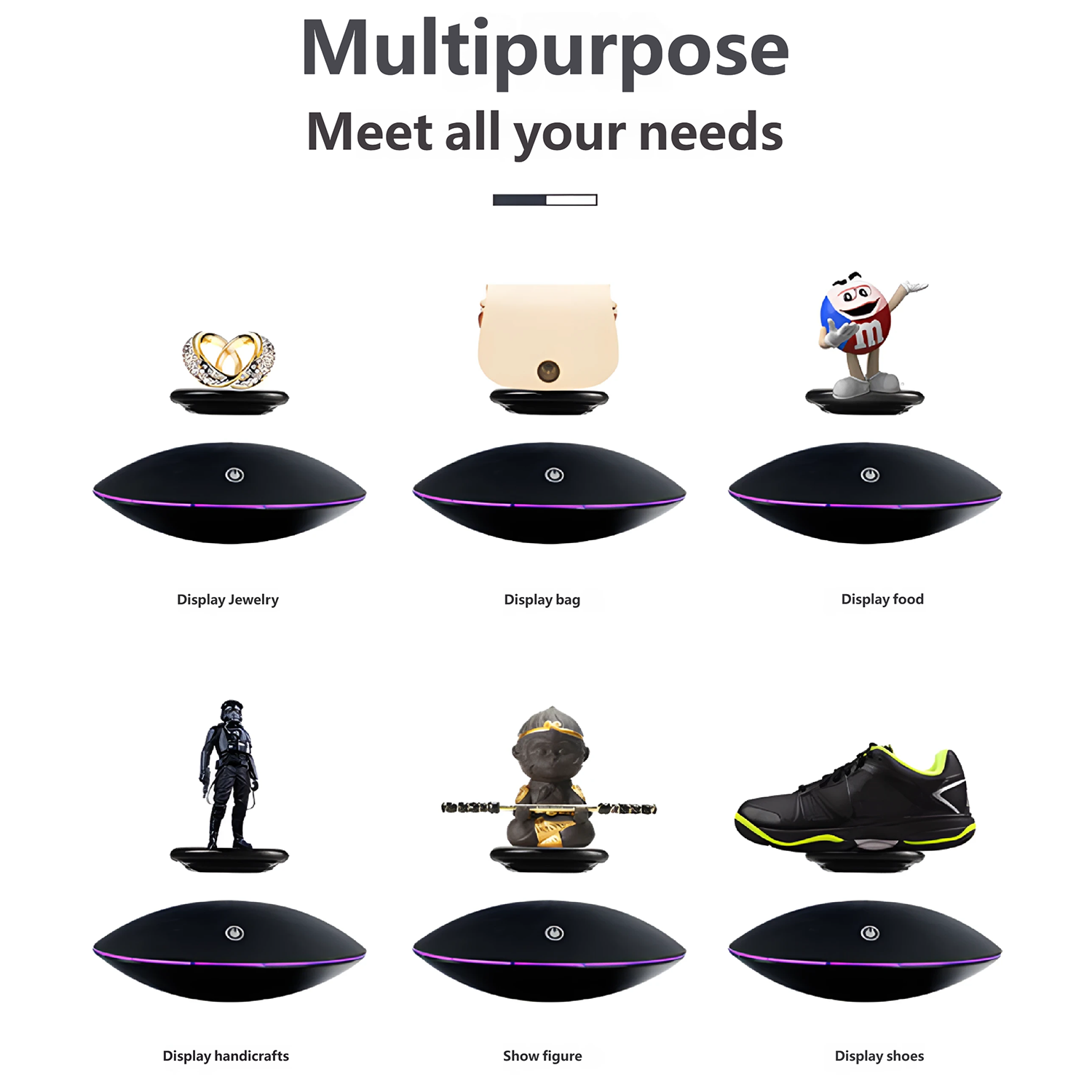 Kamiuzzly Black Magnetic Levitation Stand: Stable Floating 360° Rotation for Action Figure Display & Decoration