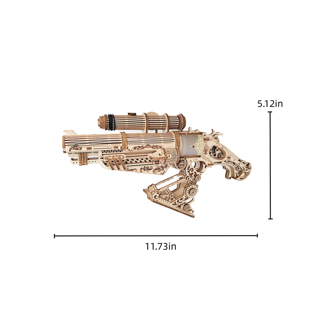 Kamiuzzly Steampunk Wooden Pistol Model Non-Functional 3D DIY Puzzle, Retro Design Eco-Friendly Wood Craft, Home Office Decor & Unique Gift for Adults Collectors