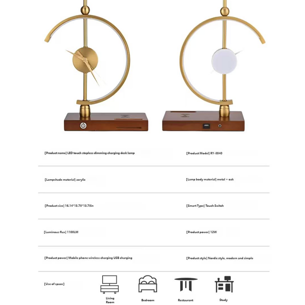 Kamiuzzly Smart Luxury Table Lamp: Soft Light, Creative Clock, USB Charging