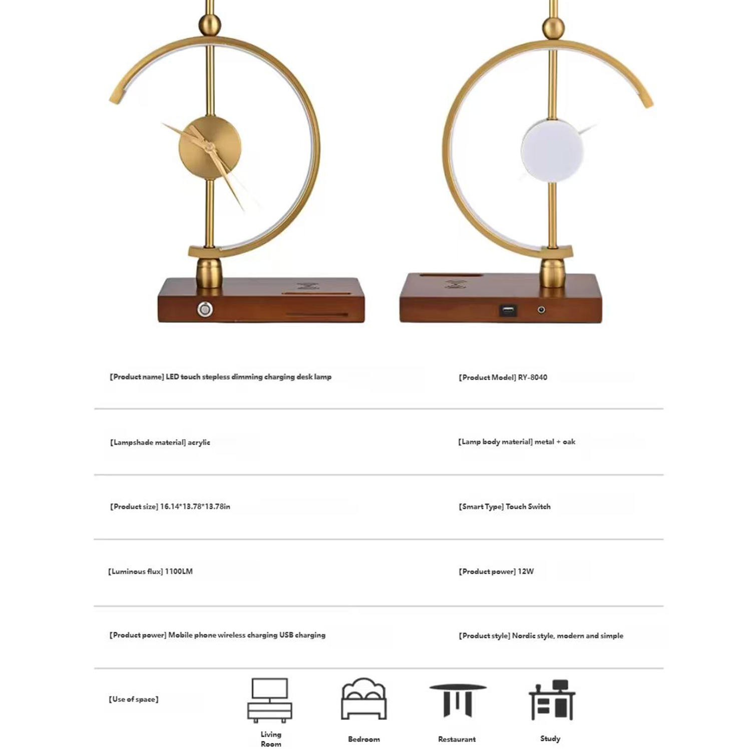 Kamiuzzly Smart Luxury Table Lamp: Soft Light, Creative Clock, USB Charging
